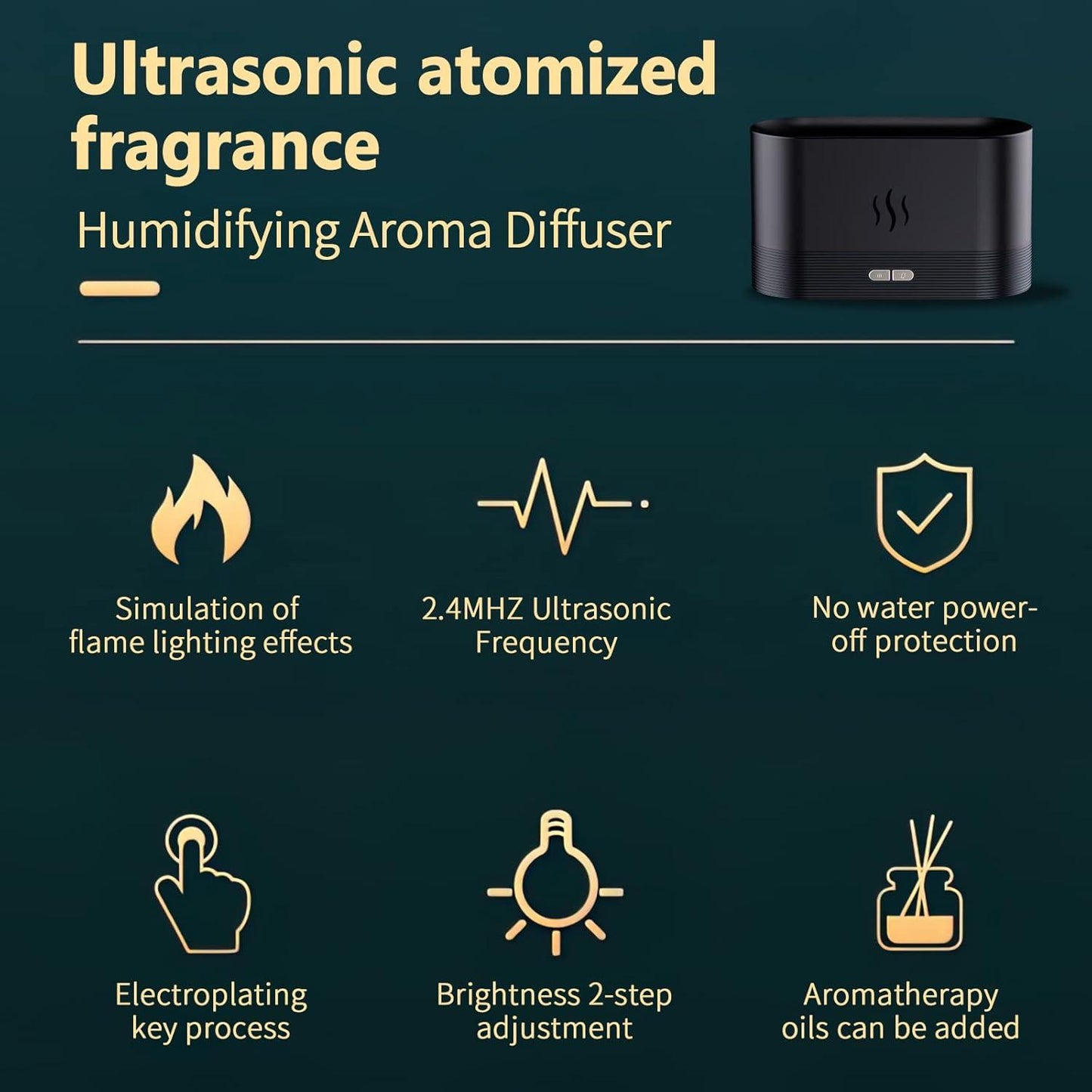 Flame Humidifier And Aroma Diffuser Realistic Flame Effect Portable and Versatile Usage