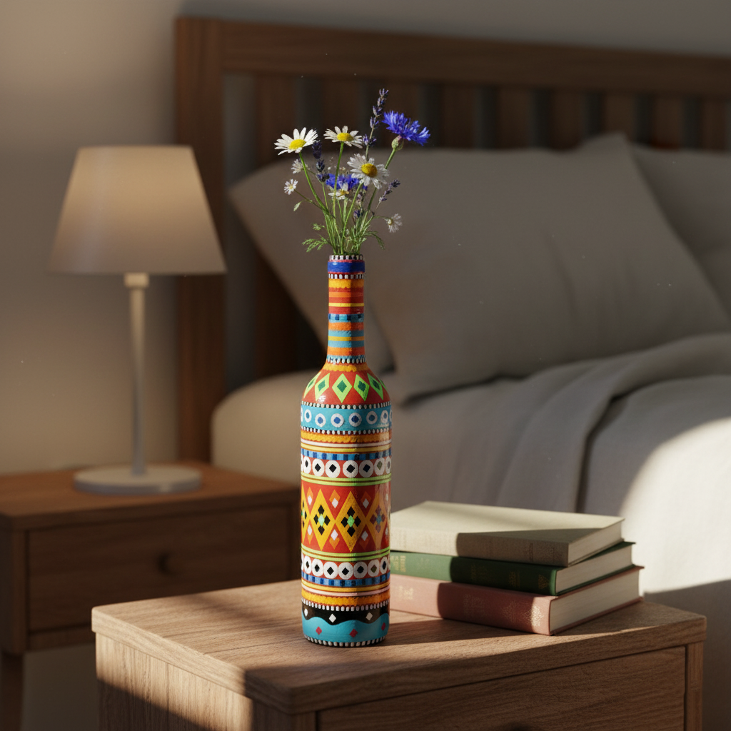 Traditional Truck Art Decorative Glass Bottle Vase