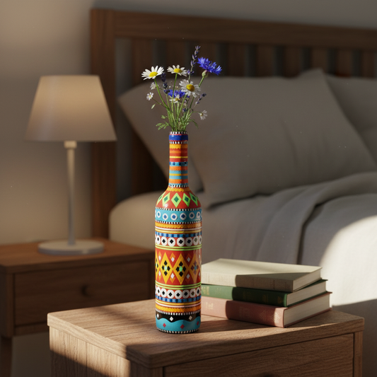 Traditional Truck Art Decorative Glass Bottle Vase