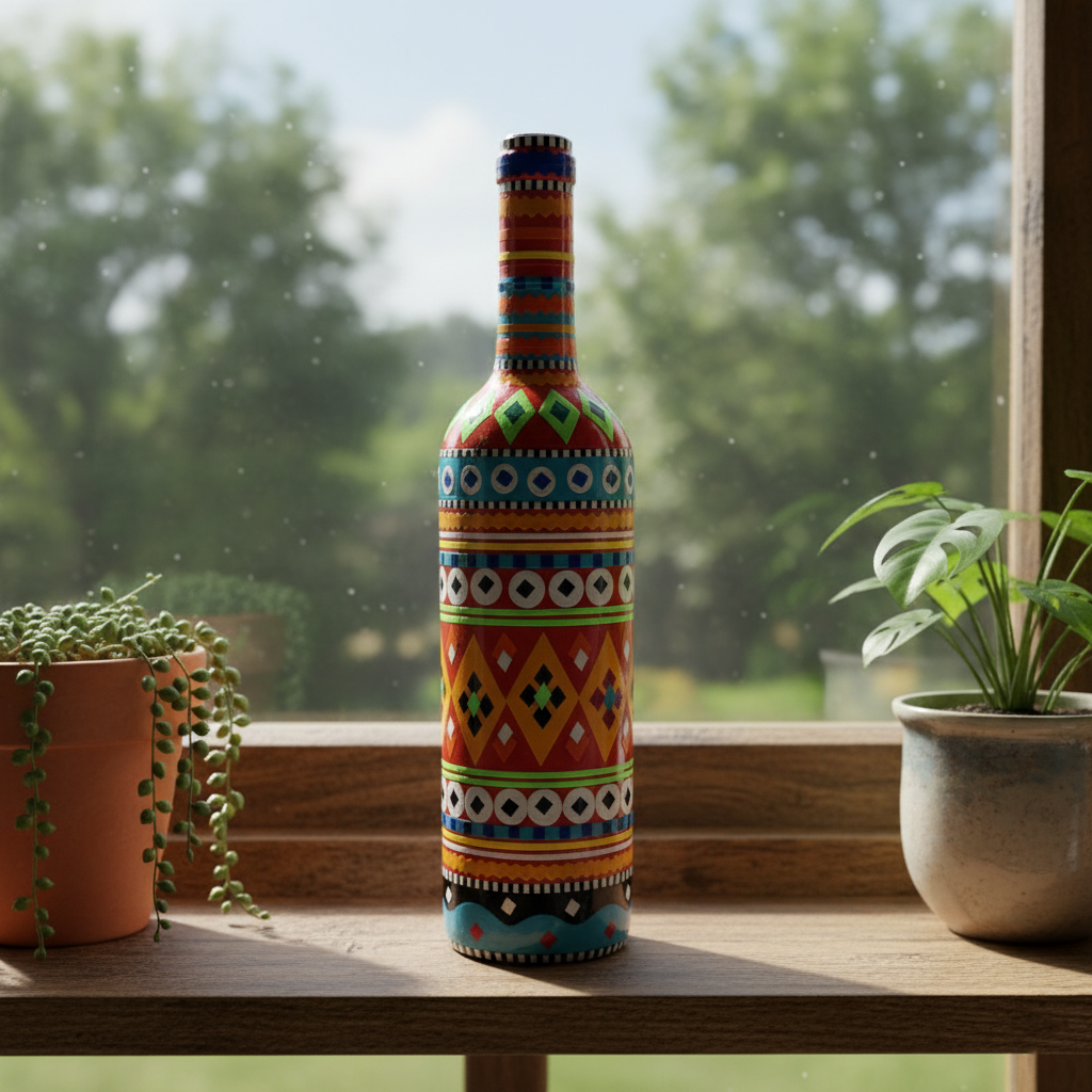 Traditional Truck Art Decorative Glass Bottle Vase