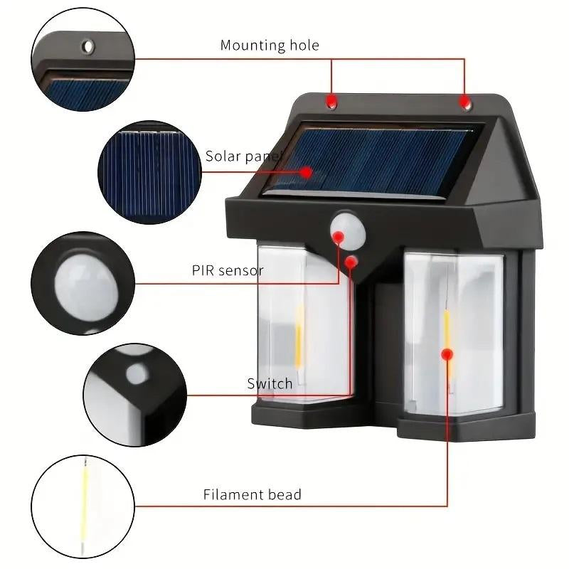 Double Head Antique Solar Sensor Lamp Wall Mounted Courtyard Villa Garage Wall Light